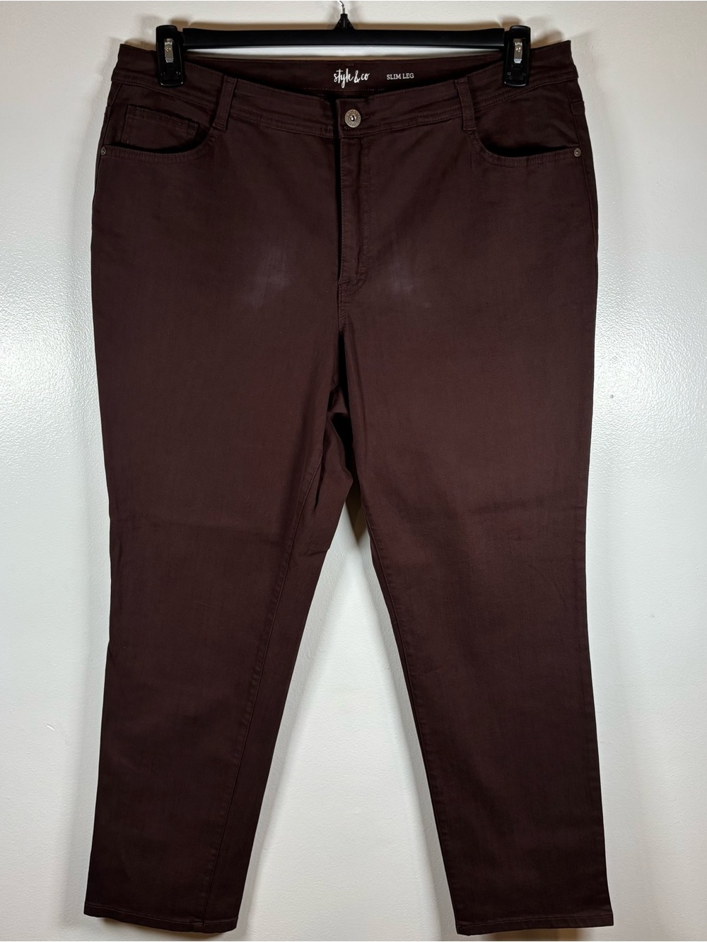 Style & Co Jeans Women’s 18W Brown Denim Slim Leg Tummy Control Stretch Comfort
